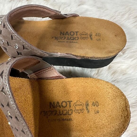 Naot Susan Pewter Leather Rhinestone Embellished Slide Sandals Size 40 W9 - Picture 6 of 9